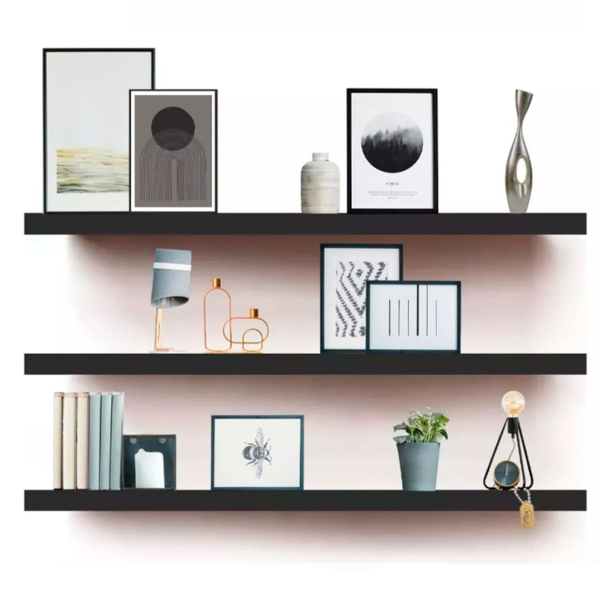 ONE PIXEL - Kit 3 Repisas de Pared Minimalista 80x15 cm con Acabado Mate Gris