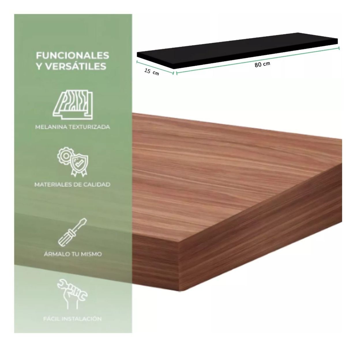 ONE PIXEL - Kit 3 Repisas de Pared Minimalista 80x15 cm con Acabado Mate Gris