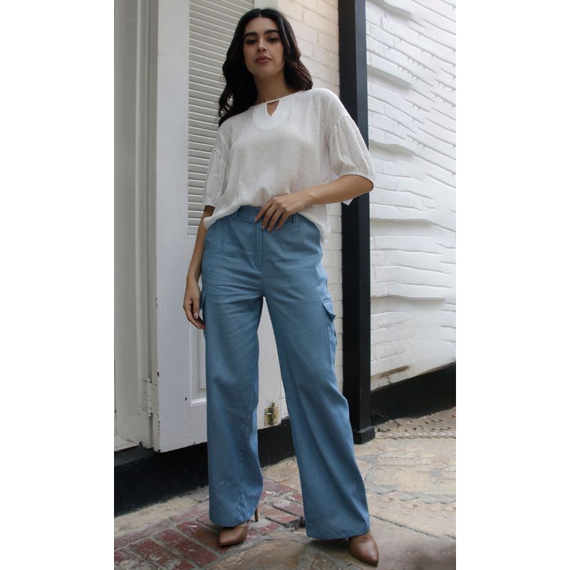 L Y H - Pantalon Para Mujer Azul Marca L&H