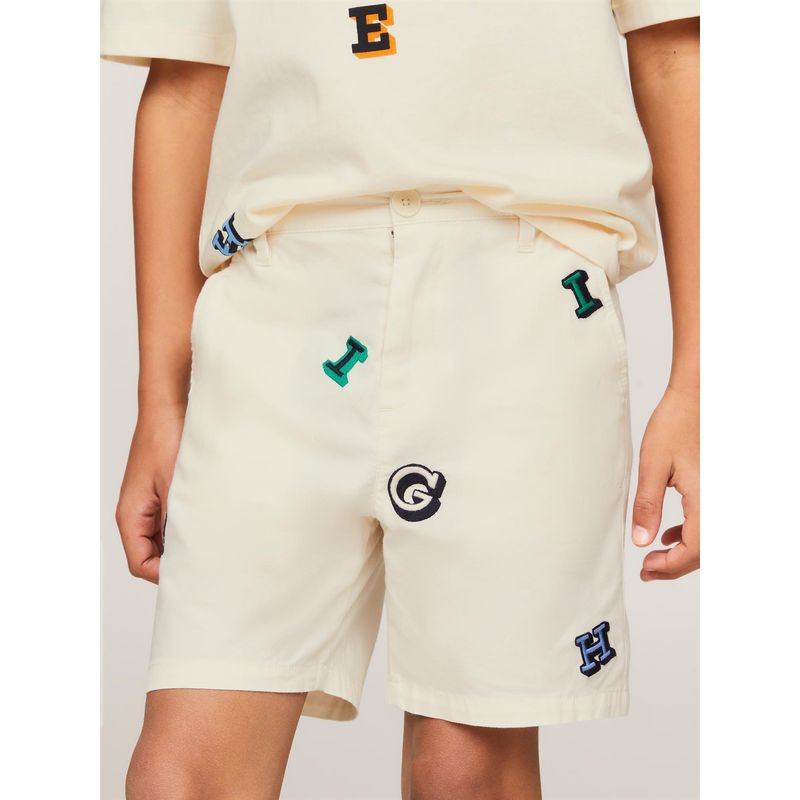 TOMMY HILFIGER - Pantalón Niño Blanco Chino Corto Con Monotipo Tommy Hilfiger
