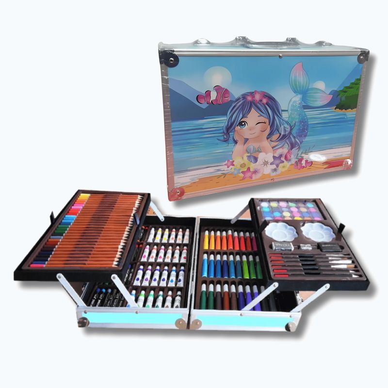 GENERICO - Set Arte Caja Lujo Aluminio 145 Pzs Acuarela Plumon Colores