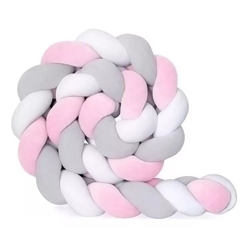 GENERICO - Cojin  protector  trenzado  para  cuna 2 metros Rosa- Gris