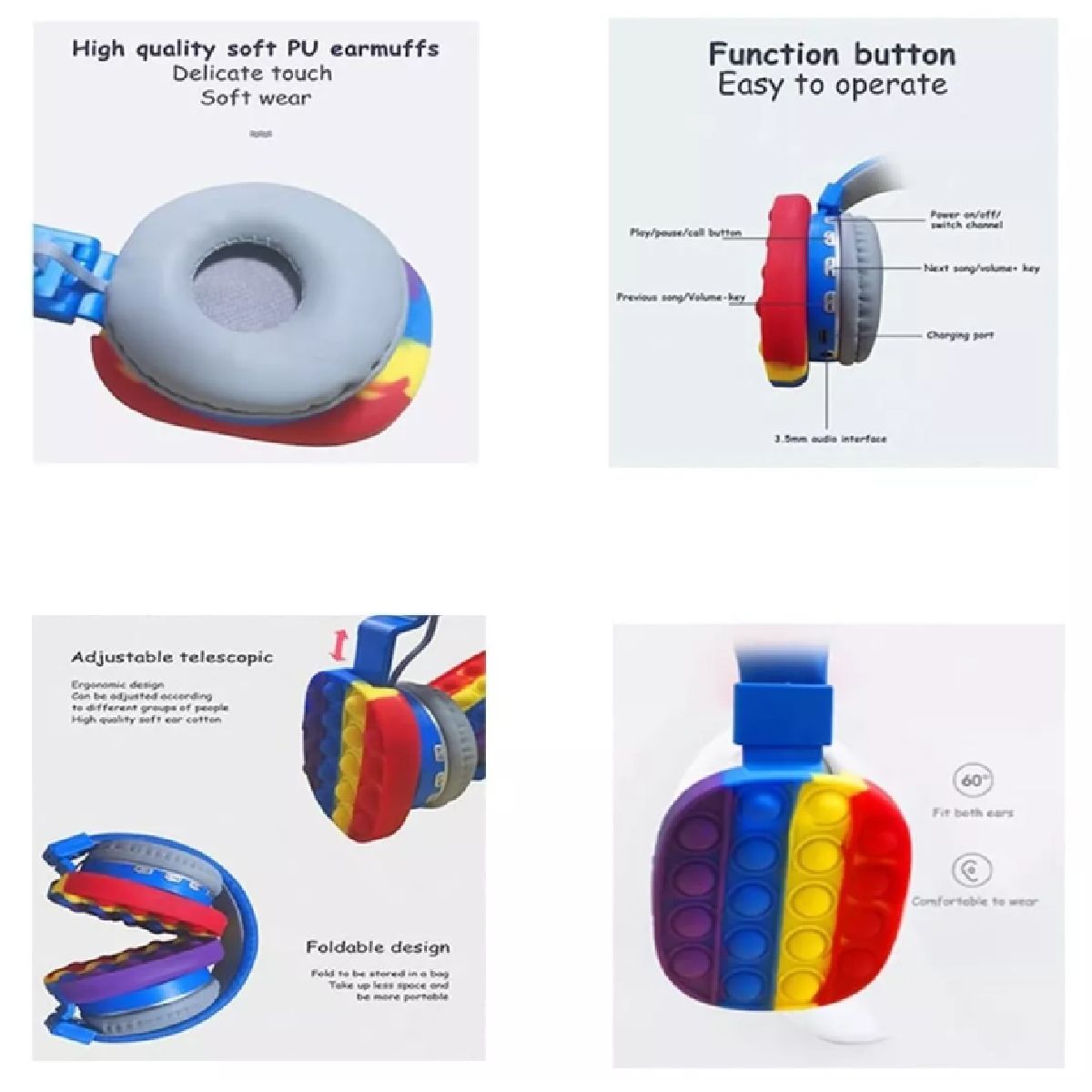 GENERICO - AUDIFONOS DECORADOS POP IT ANTIESTRES NIÑOS