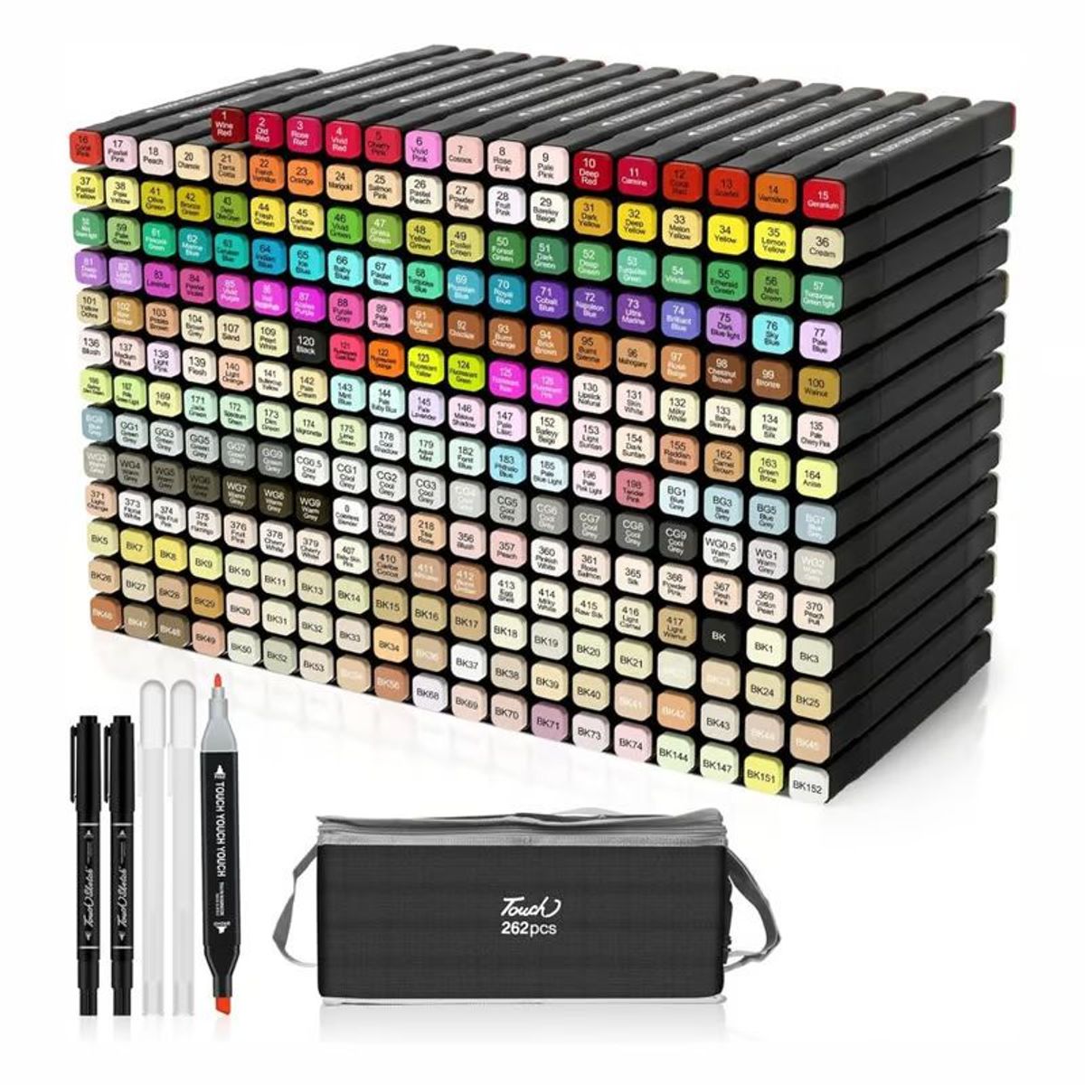 GENERICO - Kit Marcadores Doble Punta Plumones 262 Colores Estuche Tela