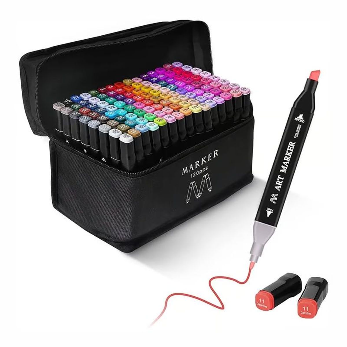 GENERICO - Kit Marcadores Doble Punta Plumones 120 Colores Estuche Tela