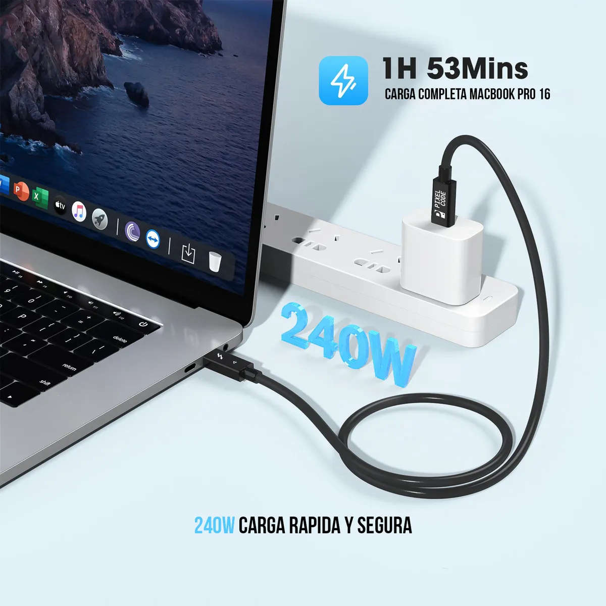 PIXEL CODE - Cable Thunderbolt 4 Usb C 240w 8k 4k 144hz 40gbps Usb4 1M
