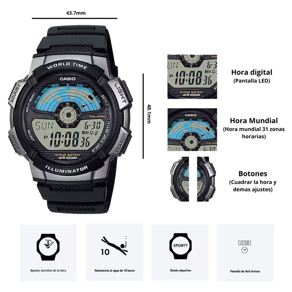 CASIO - Reloj Casio AE-1100W-1A Diseño Deportivo