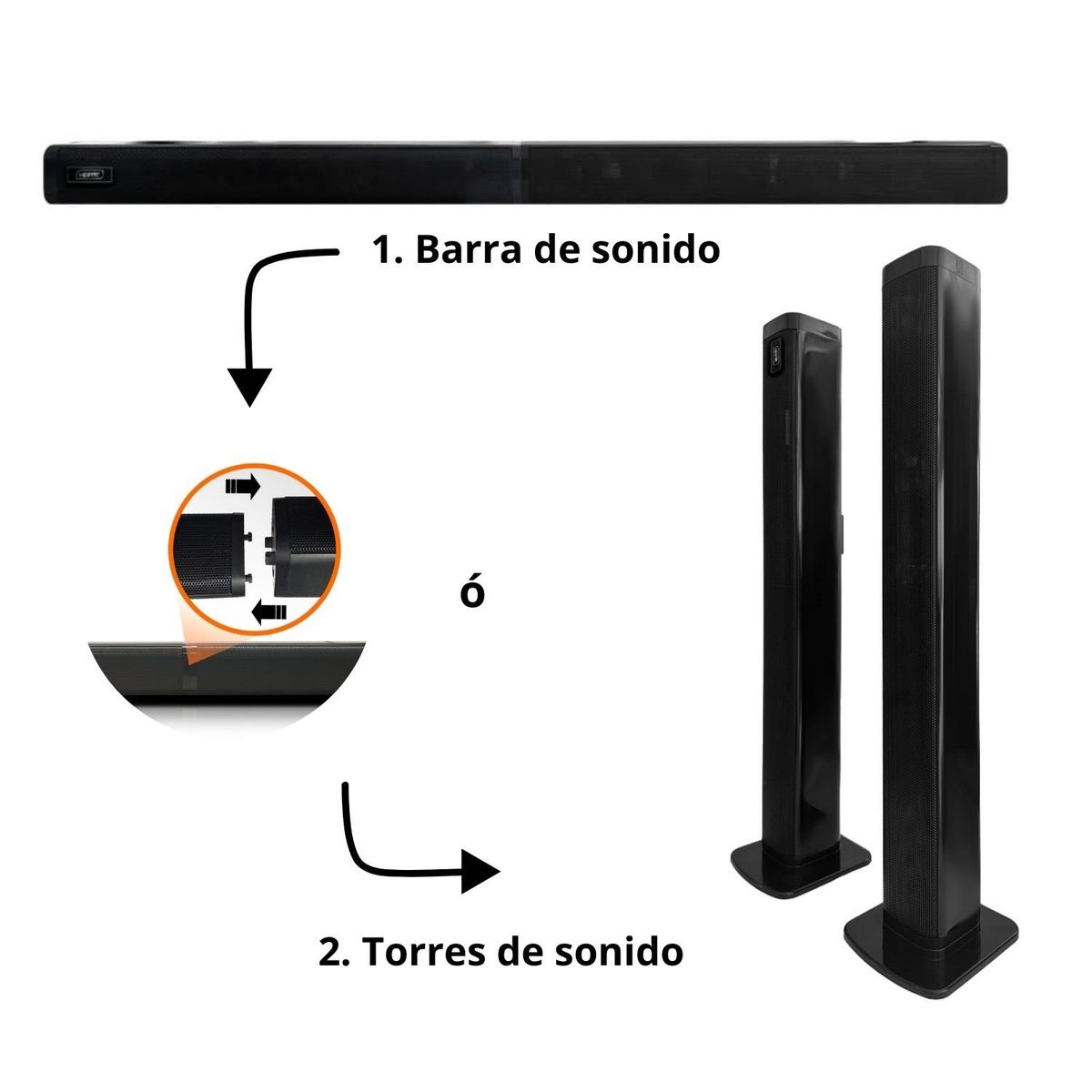 MERTEC - Barra de Sonido Bluetooth Mertec Convertible 2en1 BT MT025B Negro