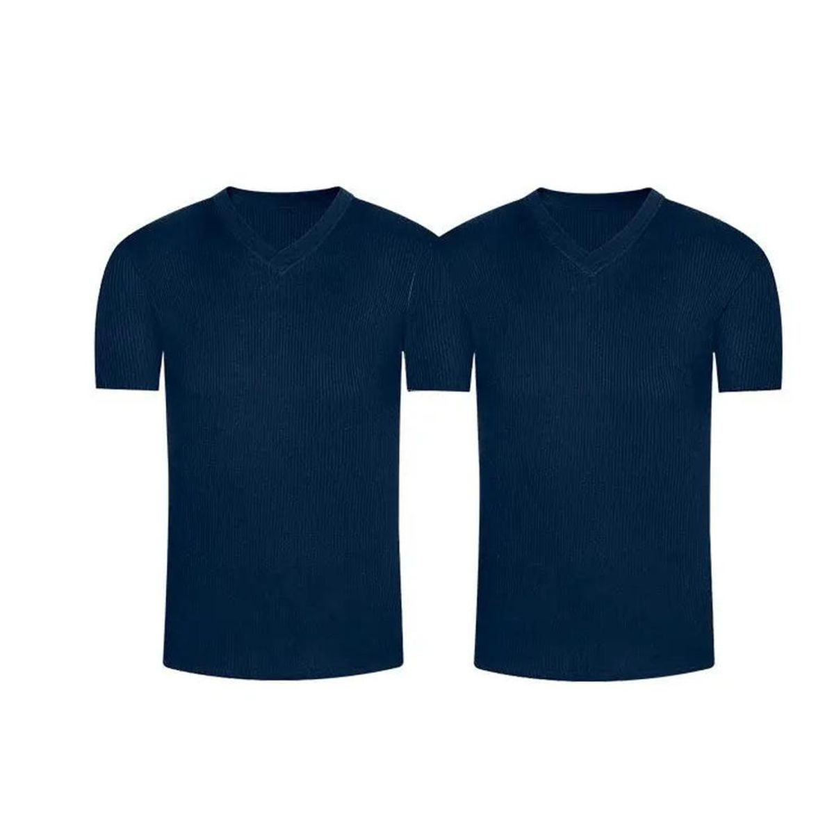 DIANE & GEORDI - Camiseta cuello V acanalada (Pack X2)(2682) - Azul oscuro