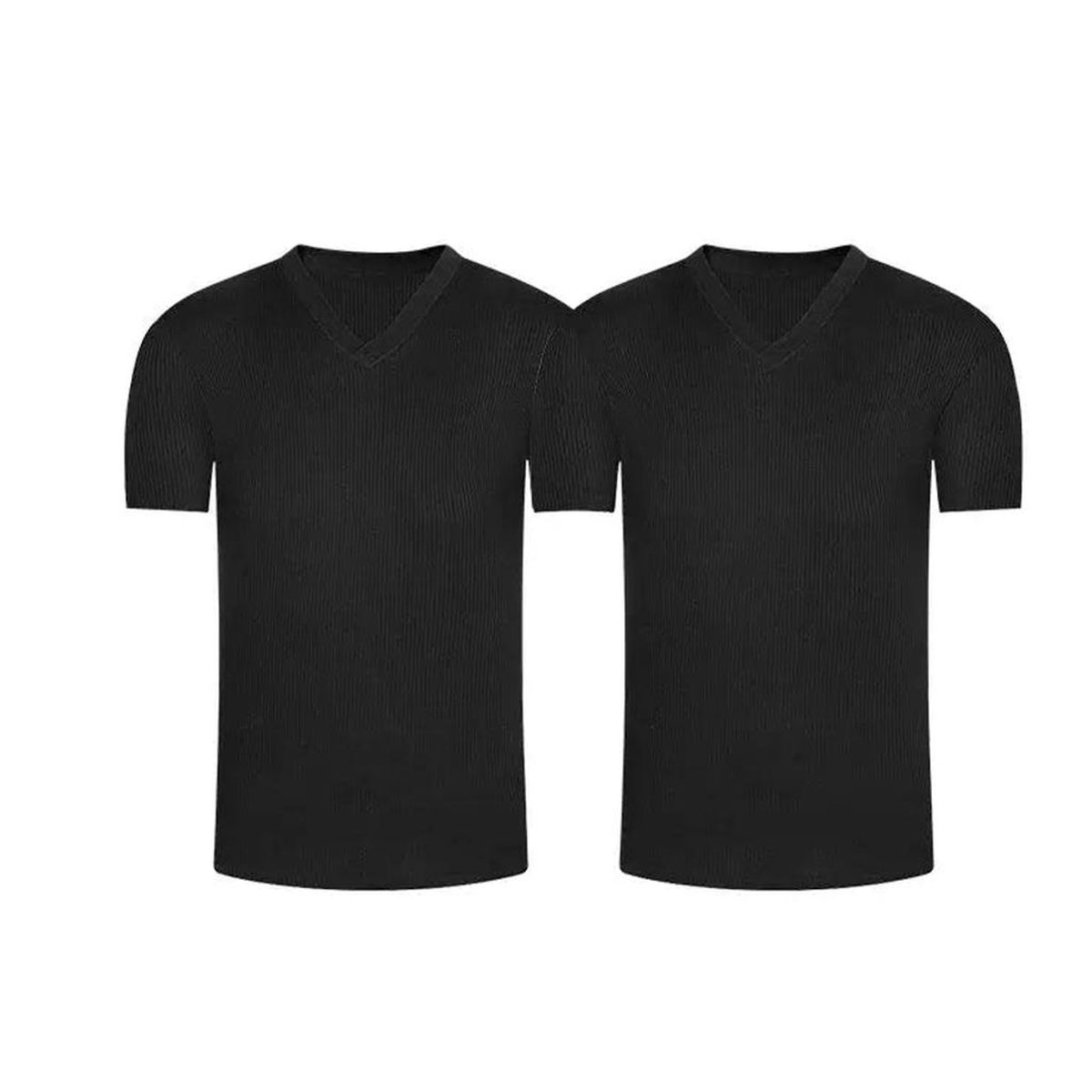 DIANE & GEORDI - Camiseta cuello V acanalada (Pack X2)(2682) - Negro