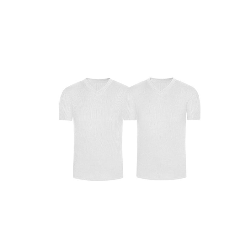 DIANE & GEORDI - Camiseta cuello V acanalada (Pack X2)(2682) - Blanco_.