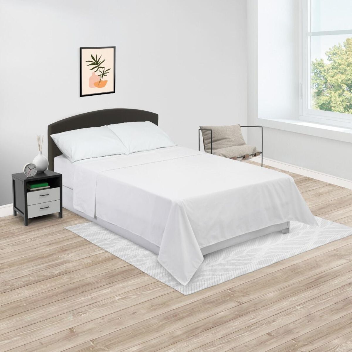 ELEGANT - Juego Sabanas Blancas Algodón Cama SENCILLA 1 metro
