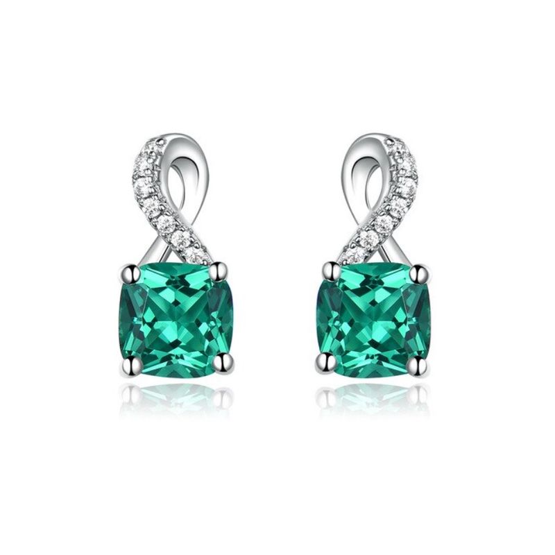 ALHAJAS - Aretes Topos Para Mujer Infinito Esmeralda Rusa Y Circones Plata 925