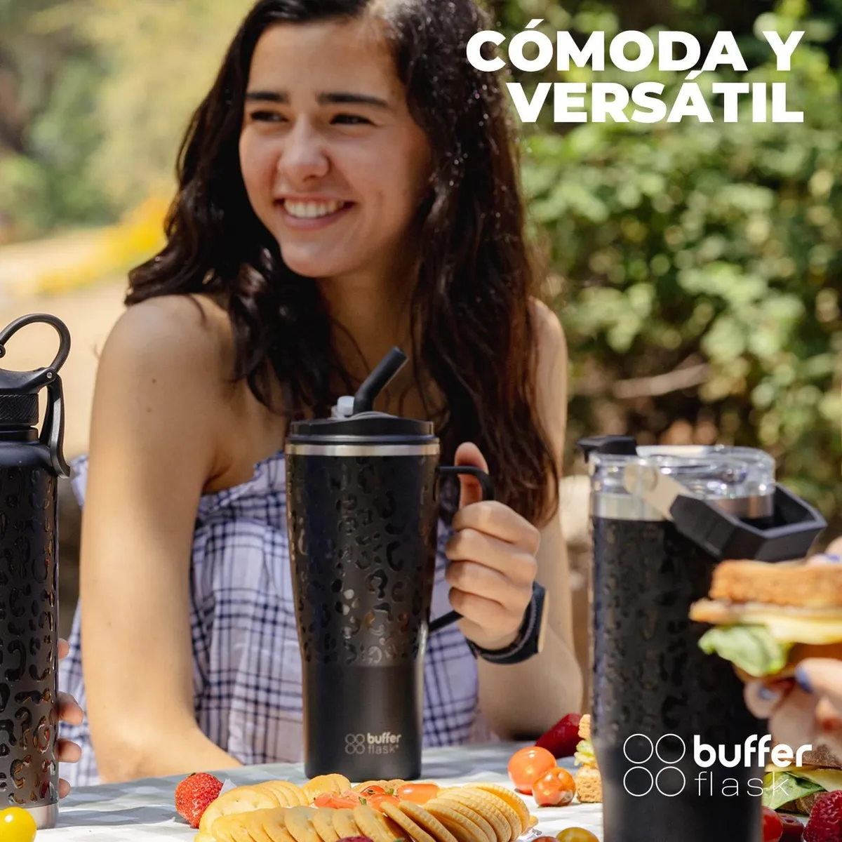 BUFFER FLASK - Vaso Mug Termico Agua Frio Calor 1 Lt Buffer Acero - Negro