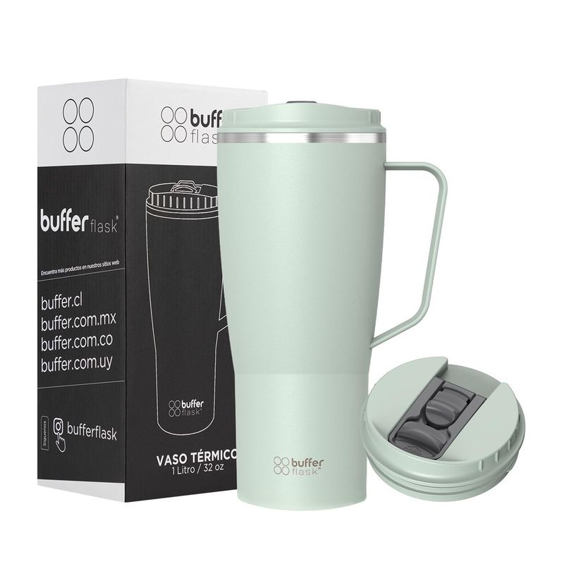 BUFFER FLASK - Vaso Mug Termico Agua Frio Calor 1 Lt Buffer Acero - Verde