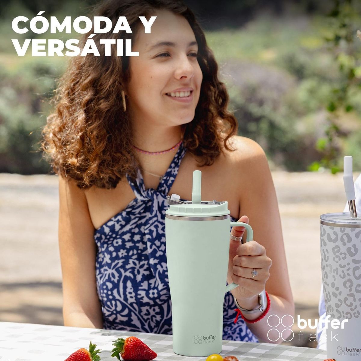 BUFFER FLASK - Vaso Mug Termico Agua Frio Calor 1 Lt Buffer Acero - Verde