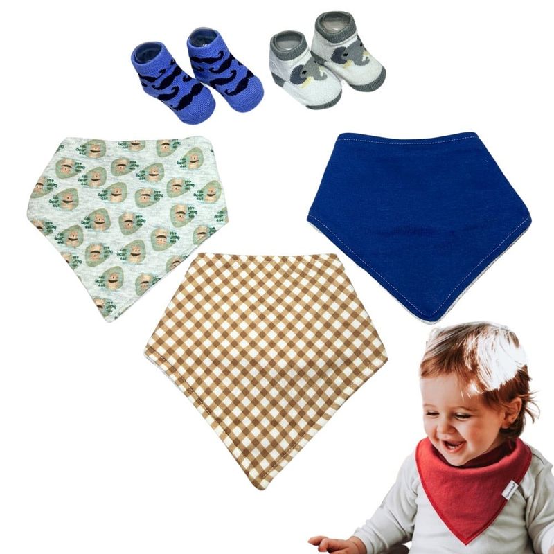 GENERICO - Baberos Para Bebes Bandana 100% Algodón Set 3 Pcs + 2 Medias