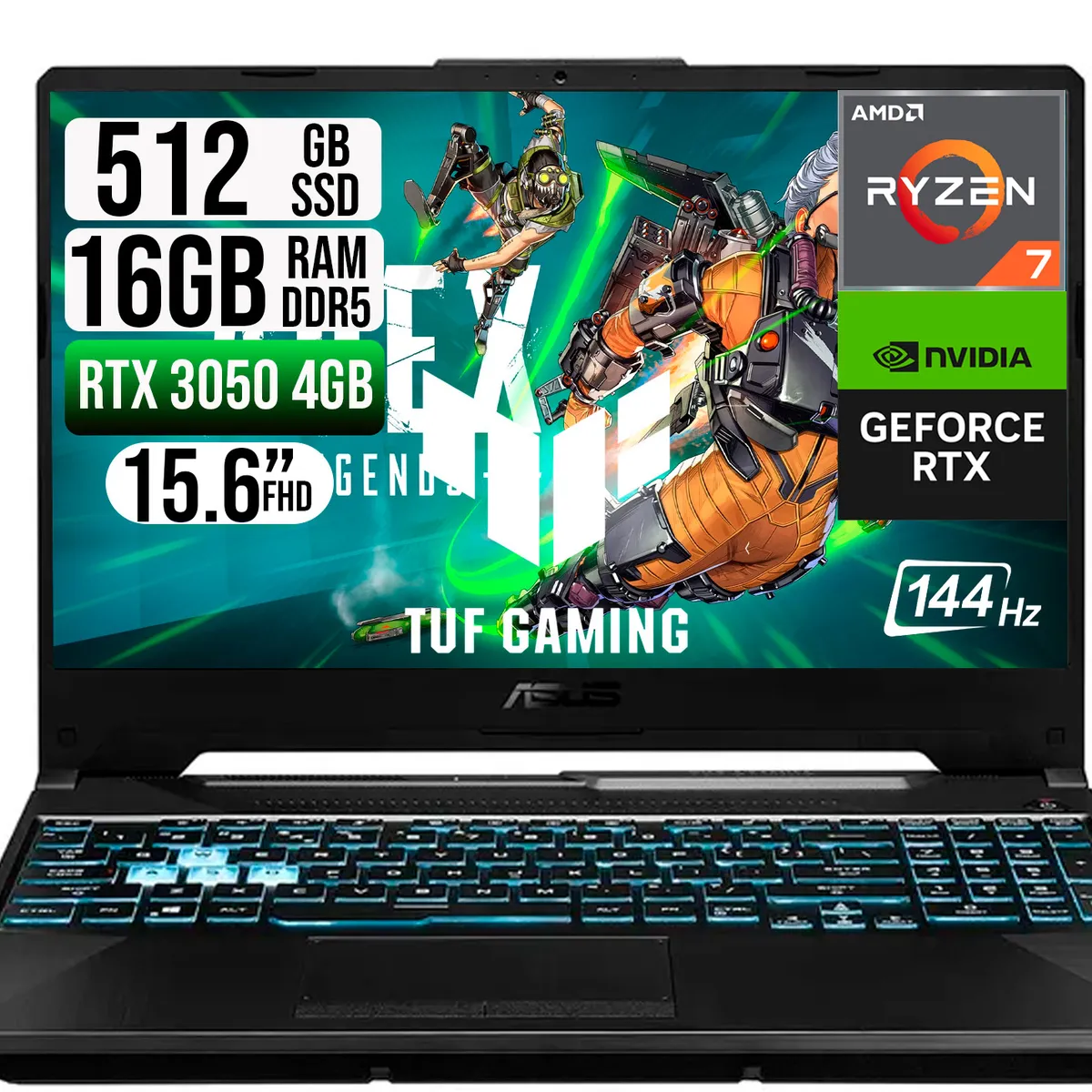ASUS - Portátil ASUS TUF Gaming Ryzen 7 7445HS 16GB RAM 512GB SSD RTX 3050 15.6” FHD 144Hz