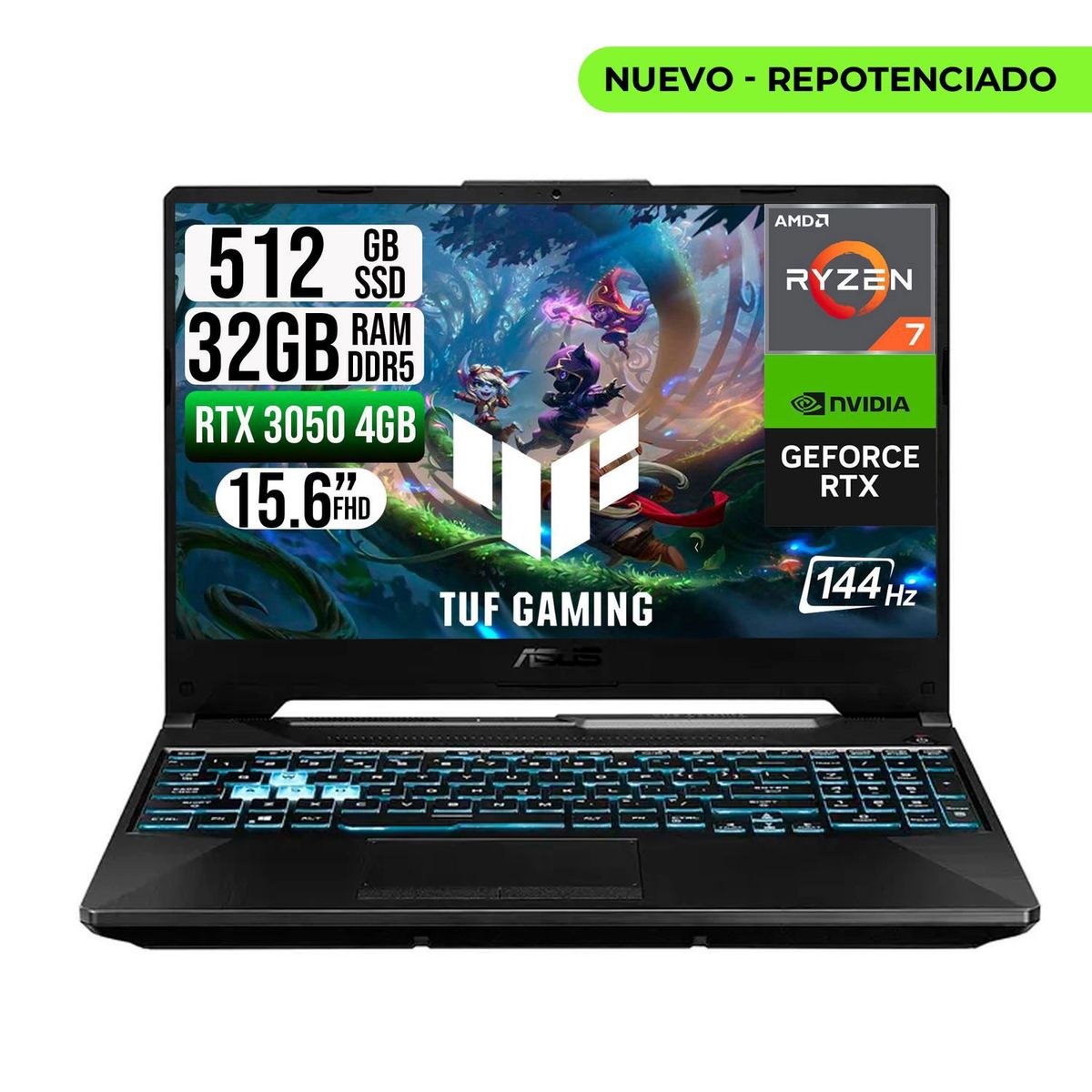 ASUS - Portátil ASUS TUF Gaming Ryzen 7 7445HS 32GB RAM 512GB SSD RTX 3050 15.6” FHD 144Hz
