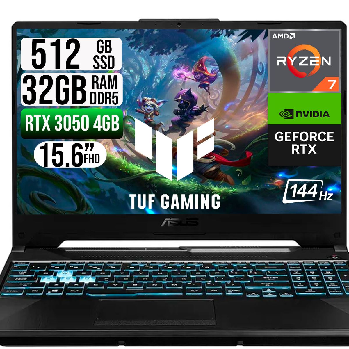 ASUS - ASUS TUF GAMING AMD RYZEN 7-7445HS RTX 3050 4GB SSD 512GB RAM 32GB LED 15,6 FHD 144Hz