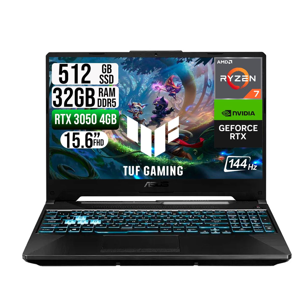 ASUS - ASUS TUF GAMING AMD RYZEN 7-7445HS RTX 3050 4GB SSD 512GB RAM 32GB LED 15,6 FHD 144Hz