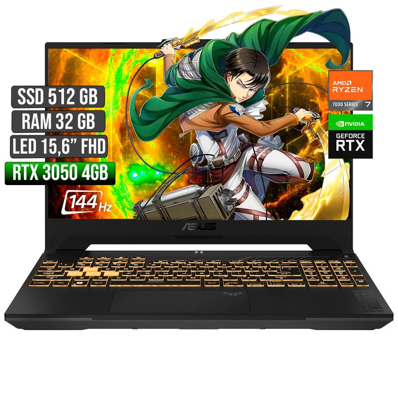 ASUS - ASUS TUF AMD RYZEN 7-7435HS RTX 3050 4GB SSD 512GB RAM 32GB LED 15,6 FHD 144Hz