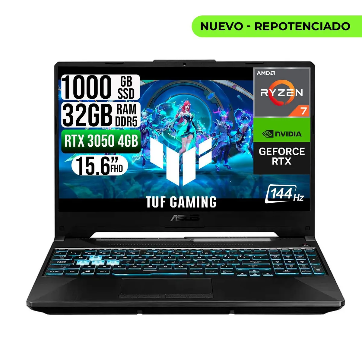 ASUS - Portátil ASUS TUF Gaming Ryzen 7 7445HS 32GB RAM 1TB SSD RTX 3050 15.6” FHD 144Hz