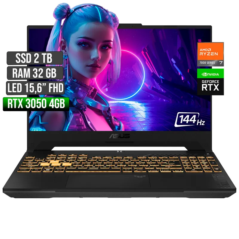 ASUS - ASUS TUF GAMING AMD RYZEN 7-7435HS RTX 3050 4GB SSD 2TB RAM 32GB LED 15,6 FHD 144Hz