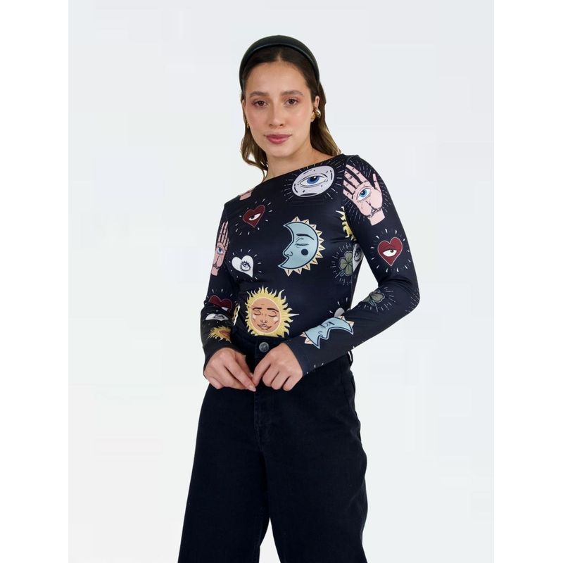 MOLGOA - Body para Mujer Estampado con Lunas y Estrellas - The Cosmic