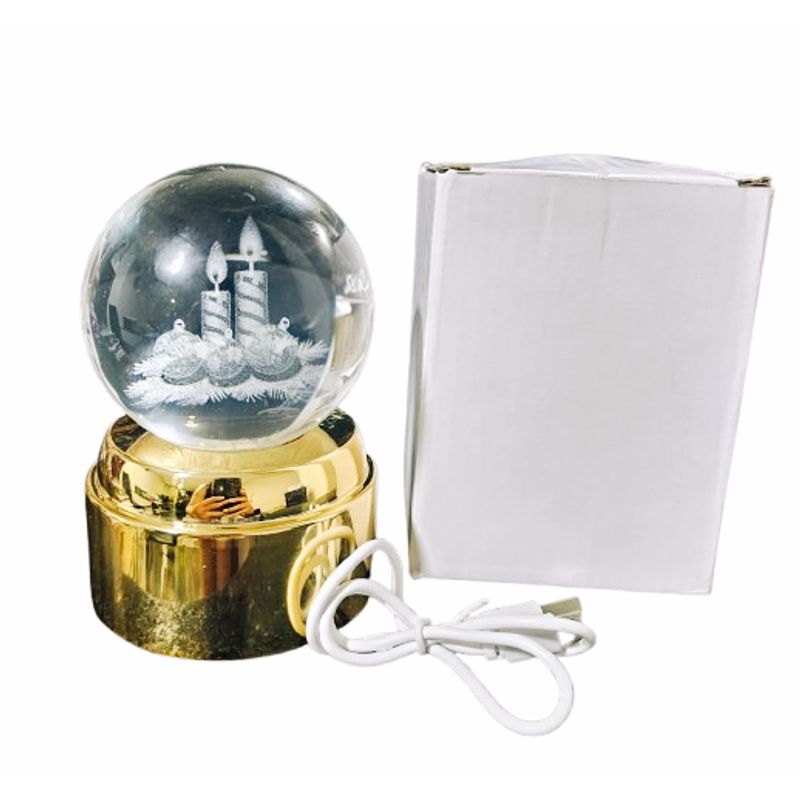 GENERICO - Lampara bola de cristal  giratoria 3D base dorada