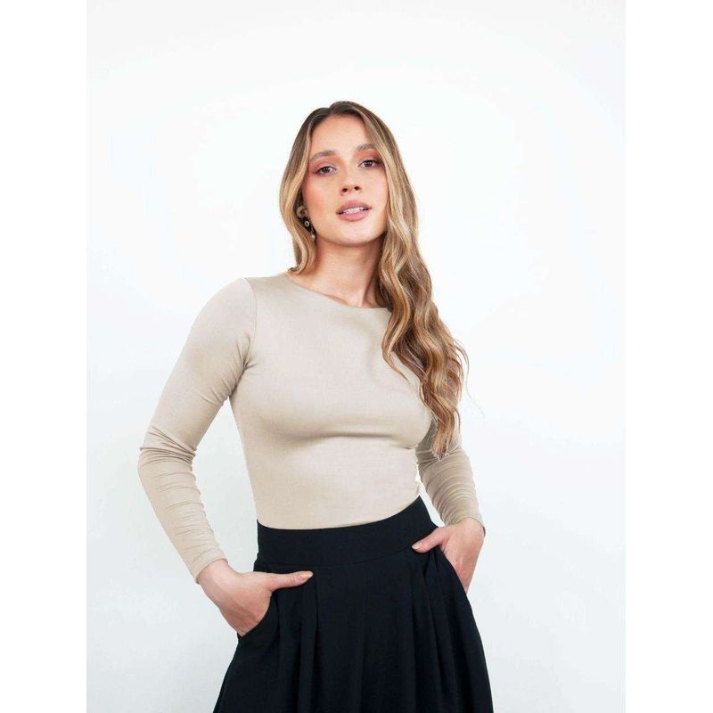 MOLGOA - Body para Mujer Cuello Redondo Manga Larga - Rebeca Nude