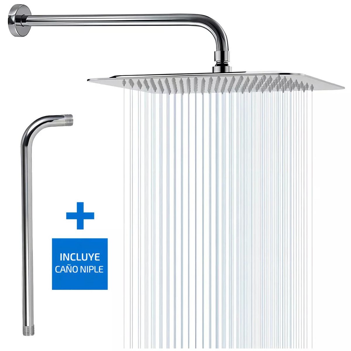 ONE PIXEL - Ducha Cuadrada Acero Inoxidable 20x20 + Brazo Caño 38cm