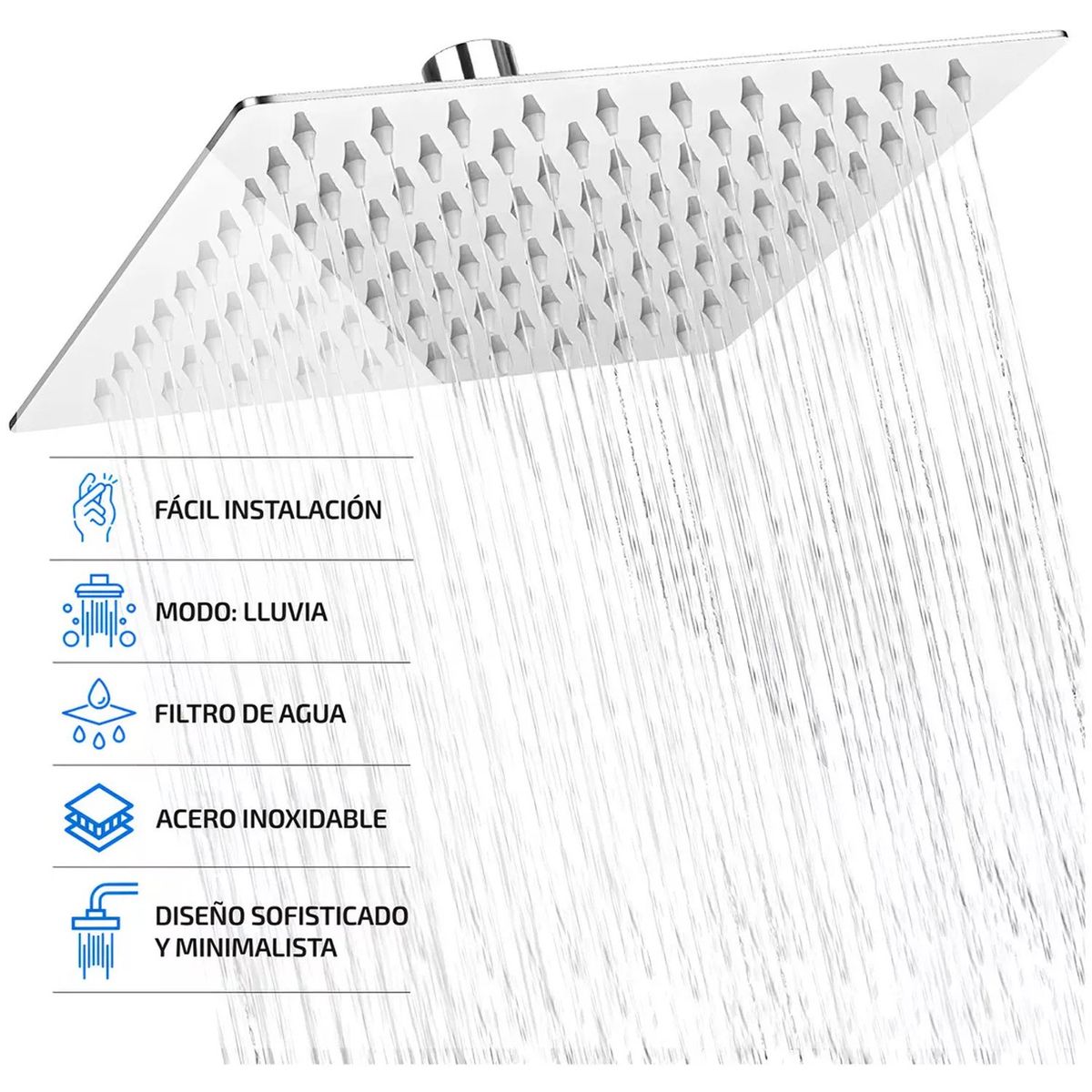 ONE PIXEL - Ducha Cuadrada Acero Inoxidable 20x20 + Brazo Caño 38cm