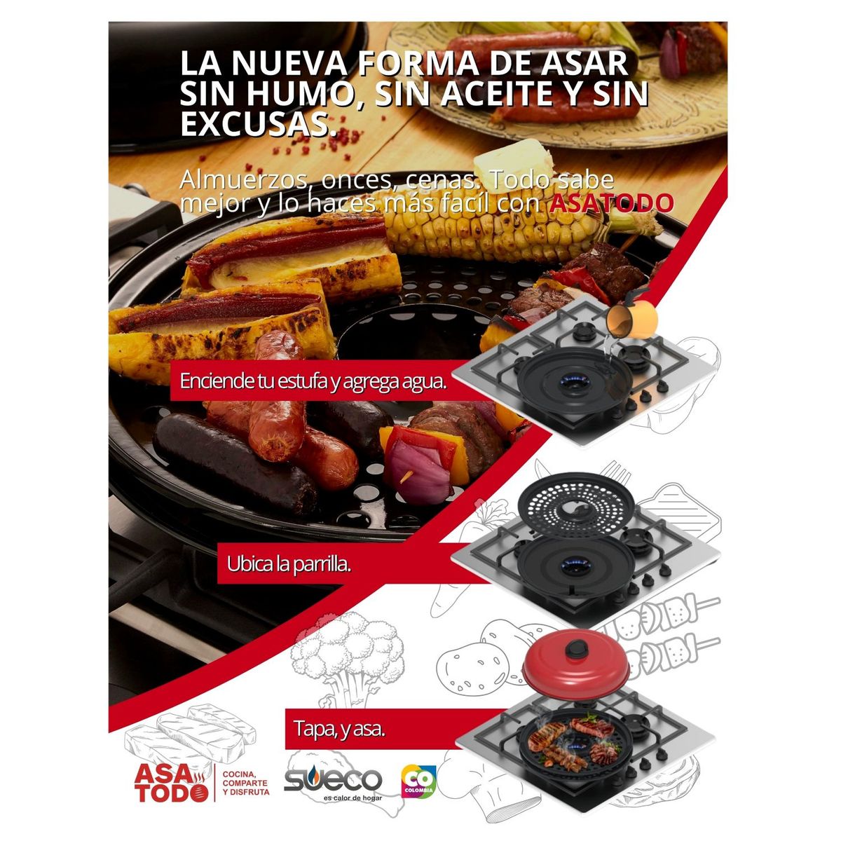SUECO - Asador Asatodo Para Estufa A Gas Negro Sueco