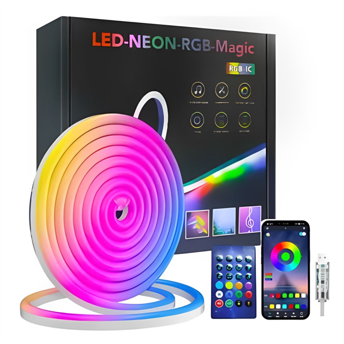 GENERICO - Tira Luz Led Neon Multicolor 5 Metros Rítmica Control Remoto