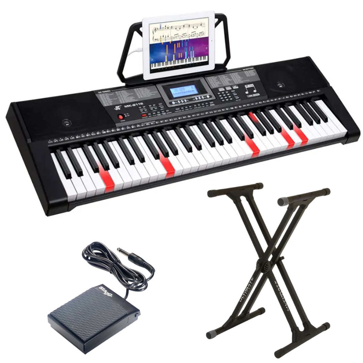 GENERICO - Teclado Musical 61 Teclas Mk-2115 Iluminadas Con Atril Pedal