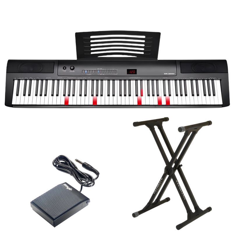 GENERICO - Piano Teclado 88 Teclas Semi Pesada Iluminadas Pedal Atril