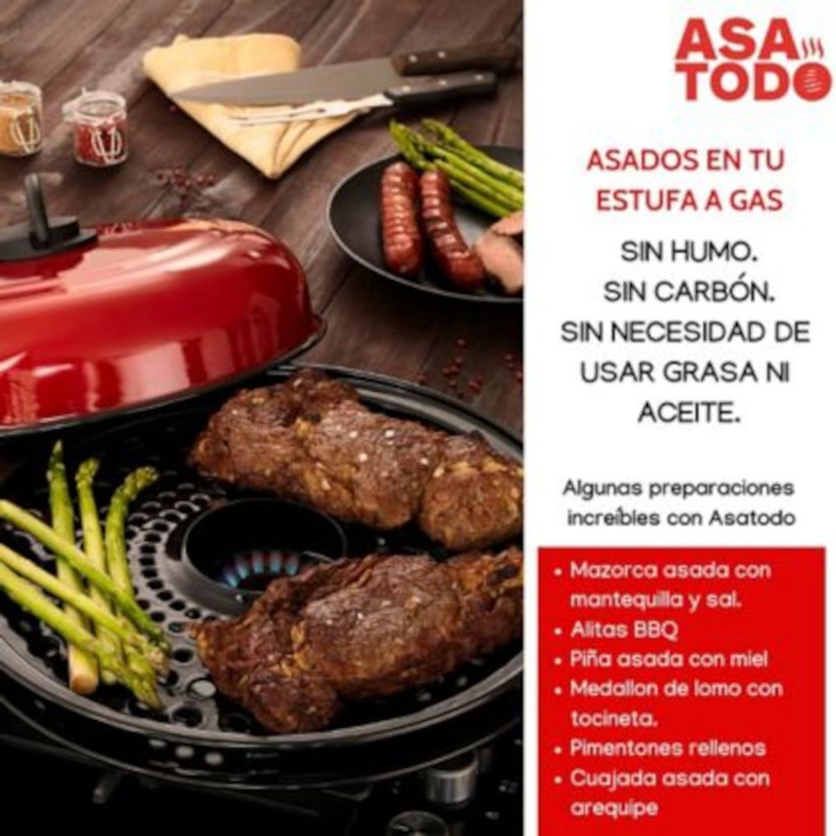 SUECO - Asador para Estufa a Gas Rojo Asatodo Sueco