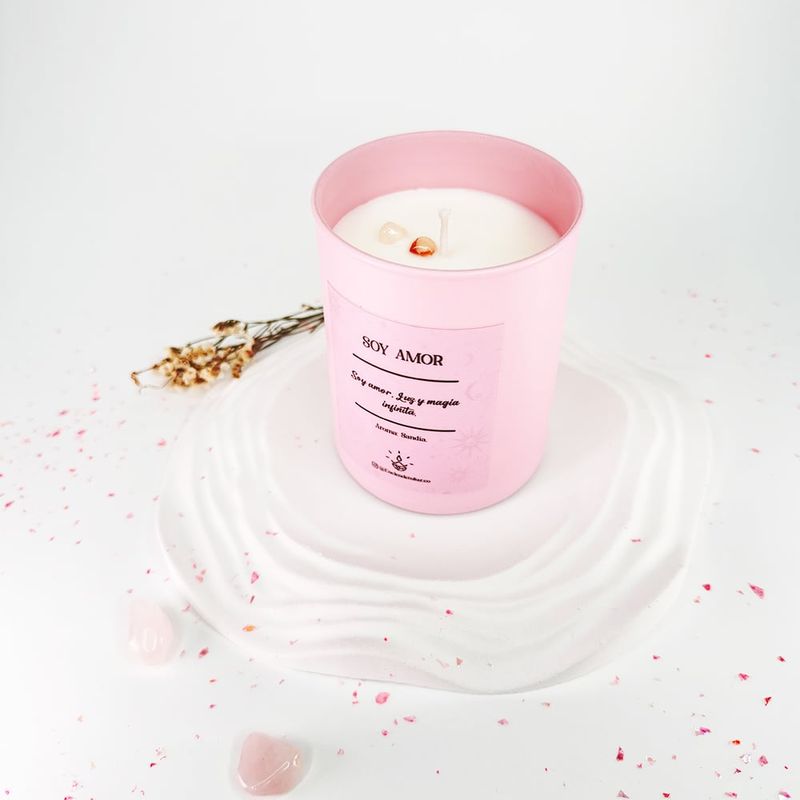GENERICO - Vela Soy Amor - Cera Orgánica Cuarzo Rosa 280g