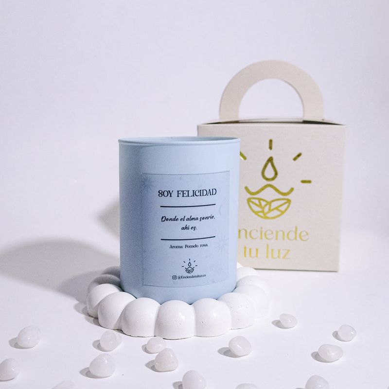 GENERICO - Vela Soy Felicidad - Cera Orgánica Cuarzo Cristal 280g