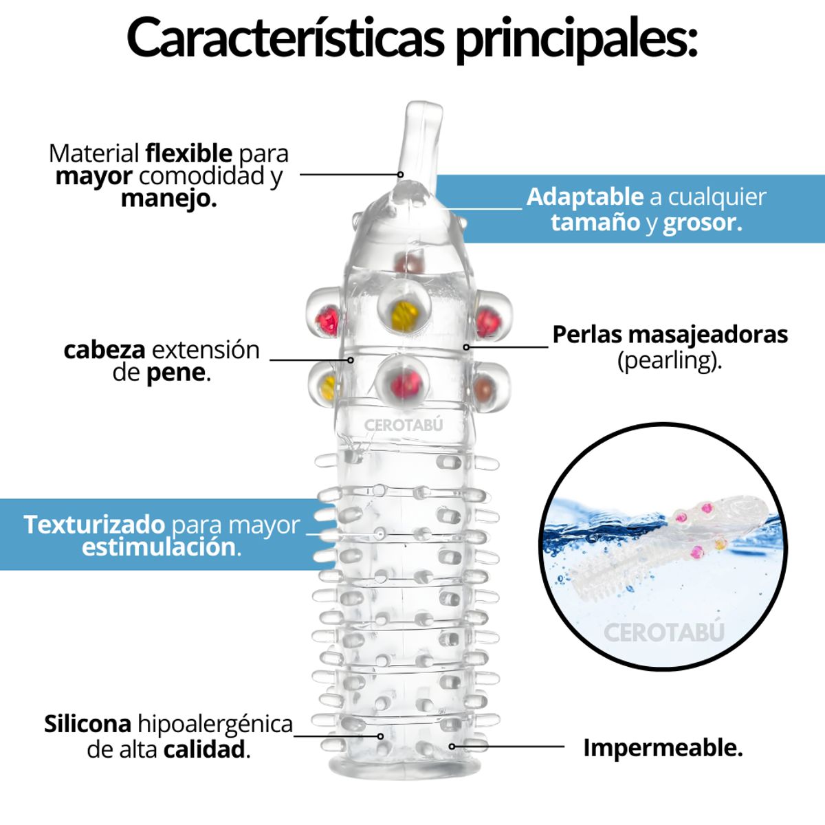 GENERICO - Funda Para Pene Condón Texturizado Con Perlas Retardante