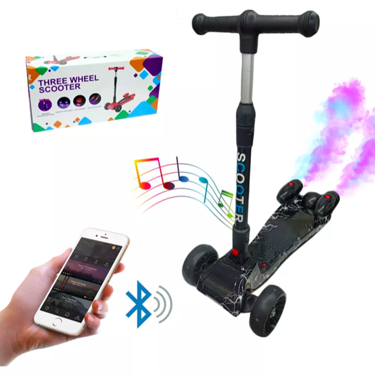 STALION INC - Patineta Scooter Con Humo Para Niños Bluetooth Y Luces Negra