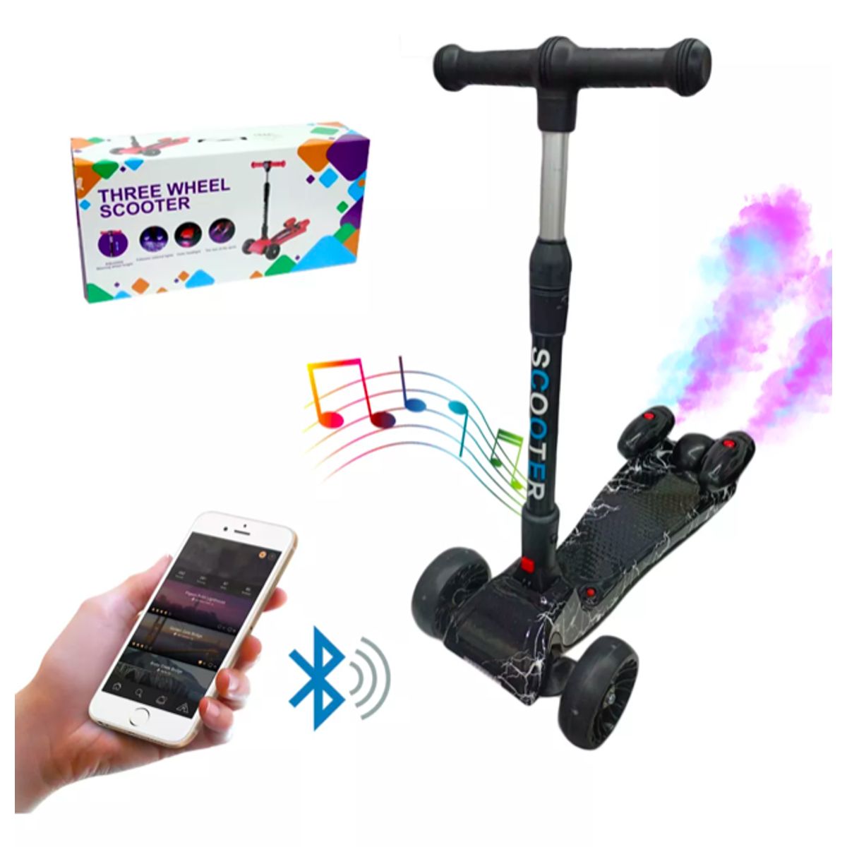 STALION INC - Patineta Scooter Con Humo Para Niños Bluetooth Y Luces Negra
