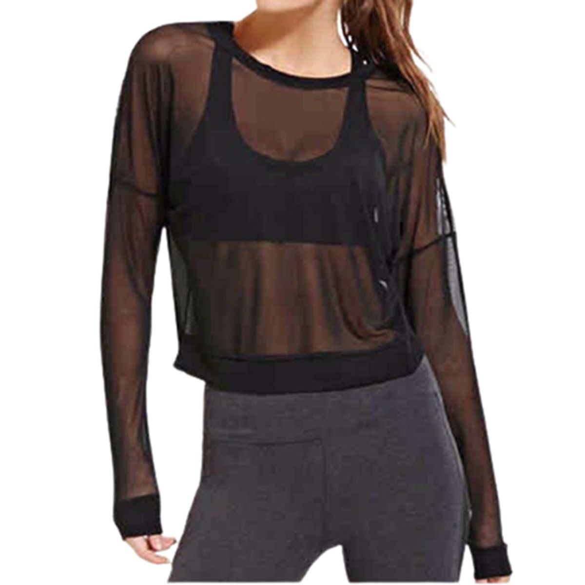 VIA7 - Blusa malla manga larga cuello redondo sin top