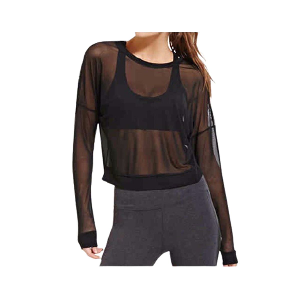 VIA7 - Blusa malla manga larga cuello redondo sin top