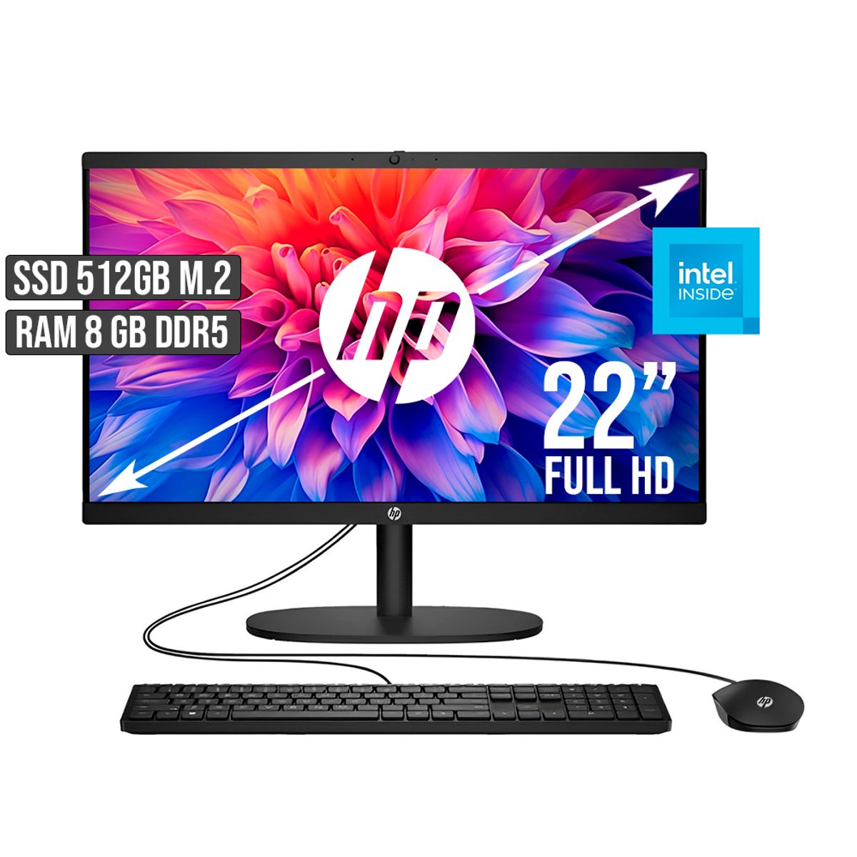 HP - TODO EN UNO HP INTEL DUAL CORE SSD 512GB RAM 8GB LED 22 FULL HD