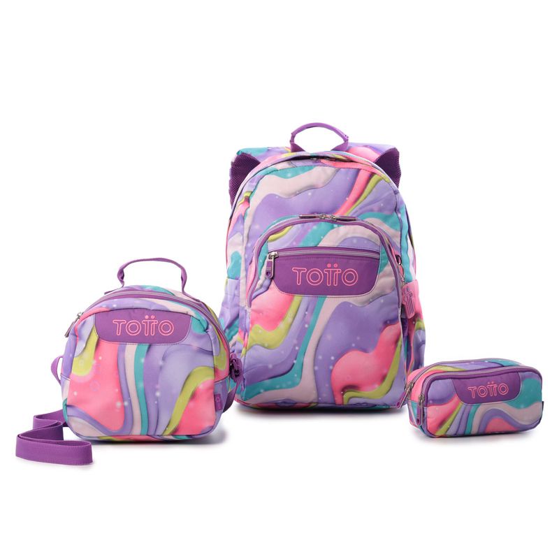 TOTTO - Combo Escolar Morral Acuarela + Lonchera y Cartuchera