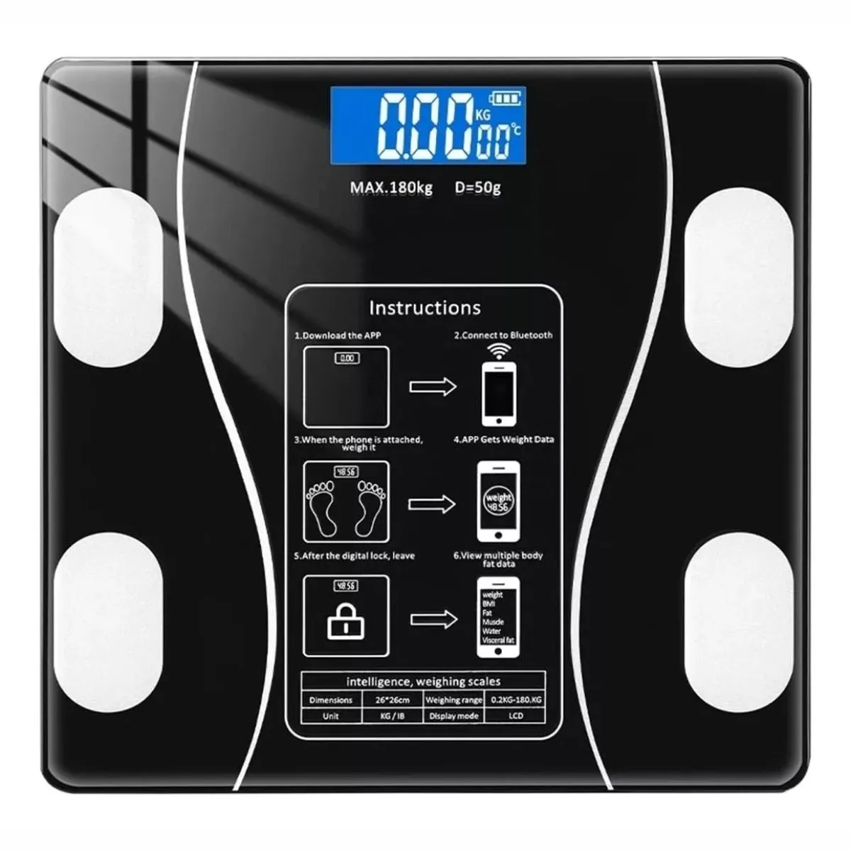 GENERICO - Bascula Inteligente Pesa Bluetooth Vidrio Templado Digital Mediciones