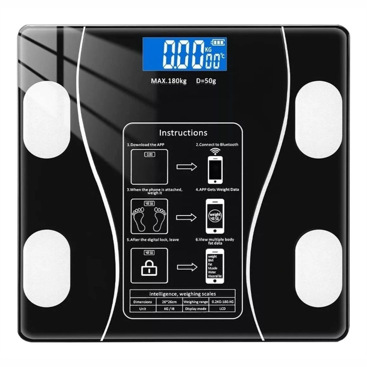 GENERICO - Bascula Inteligente Pesa Bluetooth Vidrio Templado Digital Mediciones