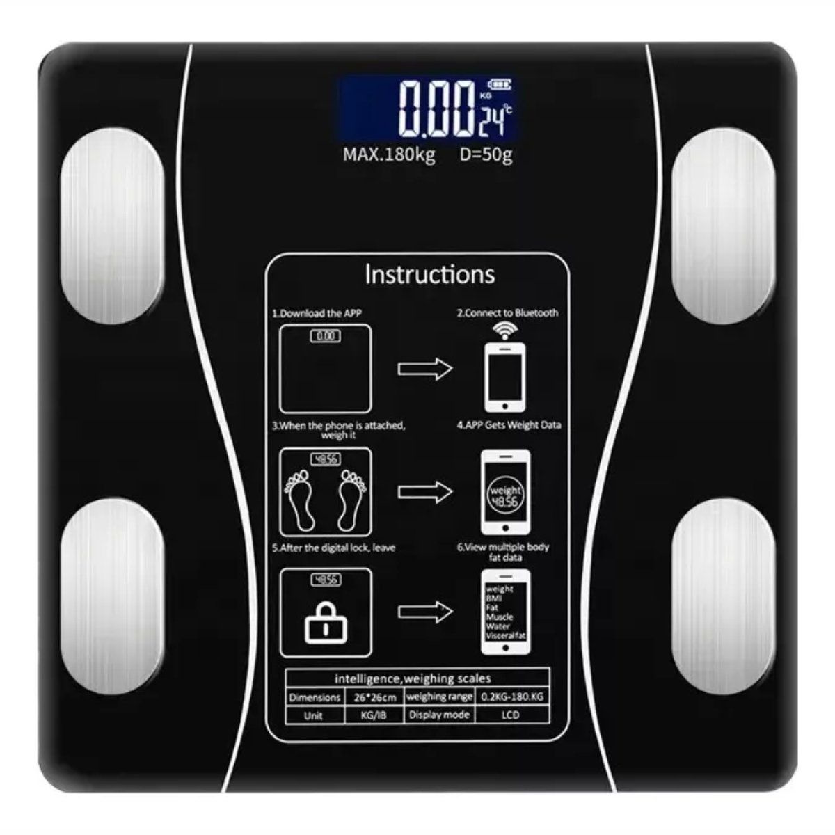 GENERICO - Bascula Inteligente Pesa Bluetooth Vidrio Templado Digital Mediciones